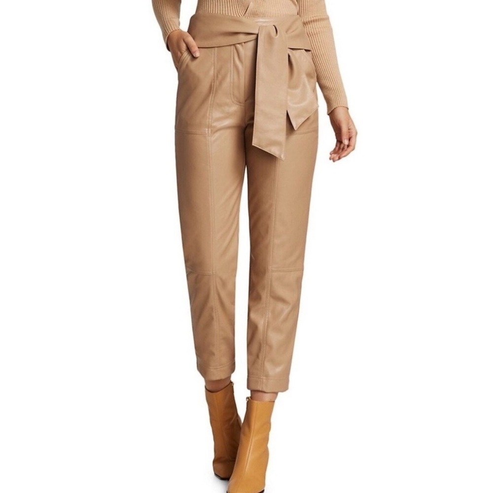 JONATHAN SIMKHAI TESSA TAN FAUX LEATHER PANTS WITH TIE BELT WOMENS SZ 2 - Picture 6 of 7